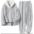 thumbnail image 6 of Women' s Fluffy Pajamas Set Fleece Pullover Pants Loose Plush Sleepwear 2 Piece Pjs Set Warm Loungewear Fuzzy, 6 of 7