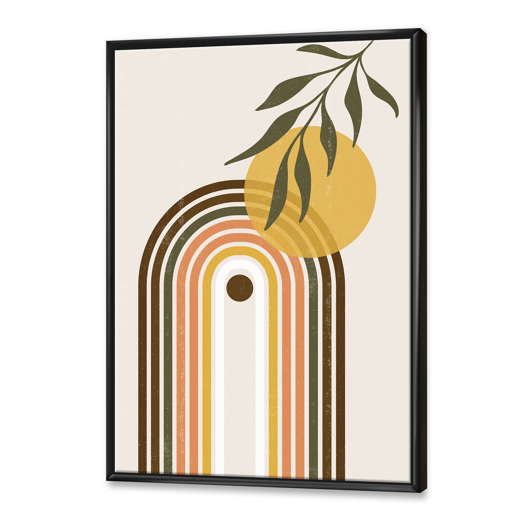 Designart 'Abstract Retro Rainbow With Yellow Sun' Modern Framed Canvas Wall Art Print