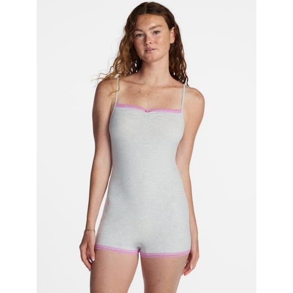 No Boundaries Sleep Lace Romper, Women's XXS-3X, Platinum Silver Heather