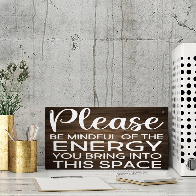 "Be Mindful Of Your Energy" Wooden Hanging Sign - 12x8 Inch Rustic Farmhouse Wall Decor