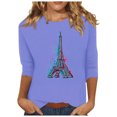 thumbnail image 3 of Pompotops T-shirt Ample Imprimé Mode Femme Manches 3/4 Blouse Col Rond Hauts Décontractés Liquidation, 3 of 4