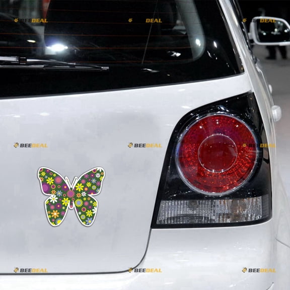 Green Floral Daisy Sunflower Butterfly Flower Car Magnet Magnetic Sticker Decal - 2 Pack Reflective 4" - for Truck Door Fridge Reusable Waterproof