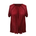thumbnail image 3 of Duoif Chemises pour Femmes, Grande Taille Été 2025, T-Shirt Plissé Uni à Manches Courtes, Hauts et Blouses Rouges TG, 3 of 7