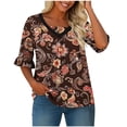 thumbnail image 4 of Plus Size Tops for Women Vintage Ethnic Printed Shirt V Neck Ruffle Short Sleeve Top Pleated Front Blouses Dressy Casual Summer Clothes, 4 of 6