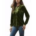 thumbnail image 4 of INSPIRE CHIC Women's Office Pocket Front Long Sleeve Button Down Velvet Shirt L Green, 4 of 5