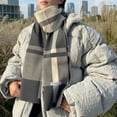 thumbnail image 5 of LINASHI Long Scarf Men Scarf Classic Plaid Winter Warm Thermal Shawl Wrap Winter Men Scarf, 5 of 8