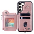 thumbnail image 6 of SaniMore for Samsung Galaxy S22 Plus PU Leather Case, Zipper Purse RFID Blocking 4 Card Slots Removeable Wrist Strap Protective Handbag Flip Cover Stylish Shockproof for Girls Women, Rosegold, 6 of 8