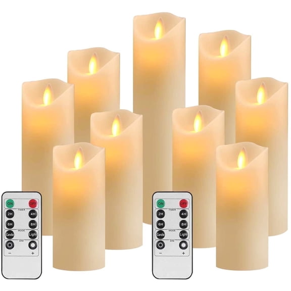 OSHINE Flameless Candles 9 pack LED Lights Moving Wick Real Wax Ivory Electric Candles Pillar Battery Candles Flicker Lights Votive Flames Remote Control with Timer 300  Hours Halloween