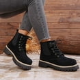 thumbnail image 2 of Rokment Womens Platform Chunky Combat Boots Fashion Casual Suede Lace up Elastic Slip on Lug Sole Mid Calf Chukka Ankle Booties Black Size 6.5, 2 of 6