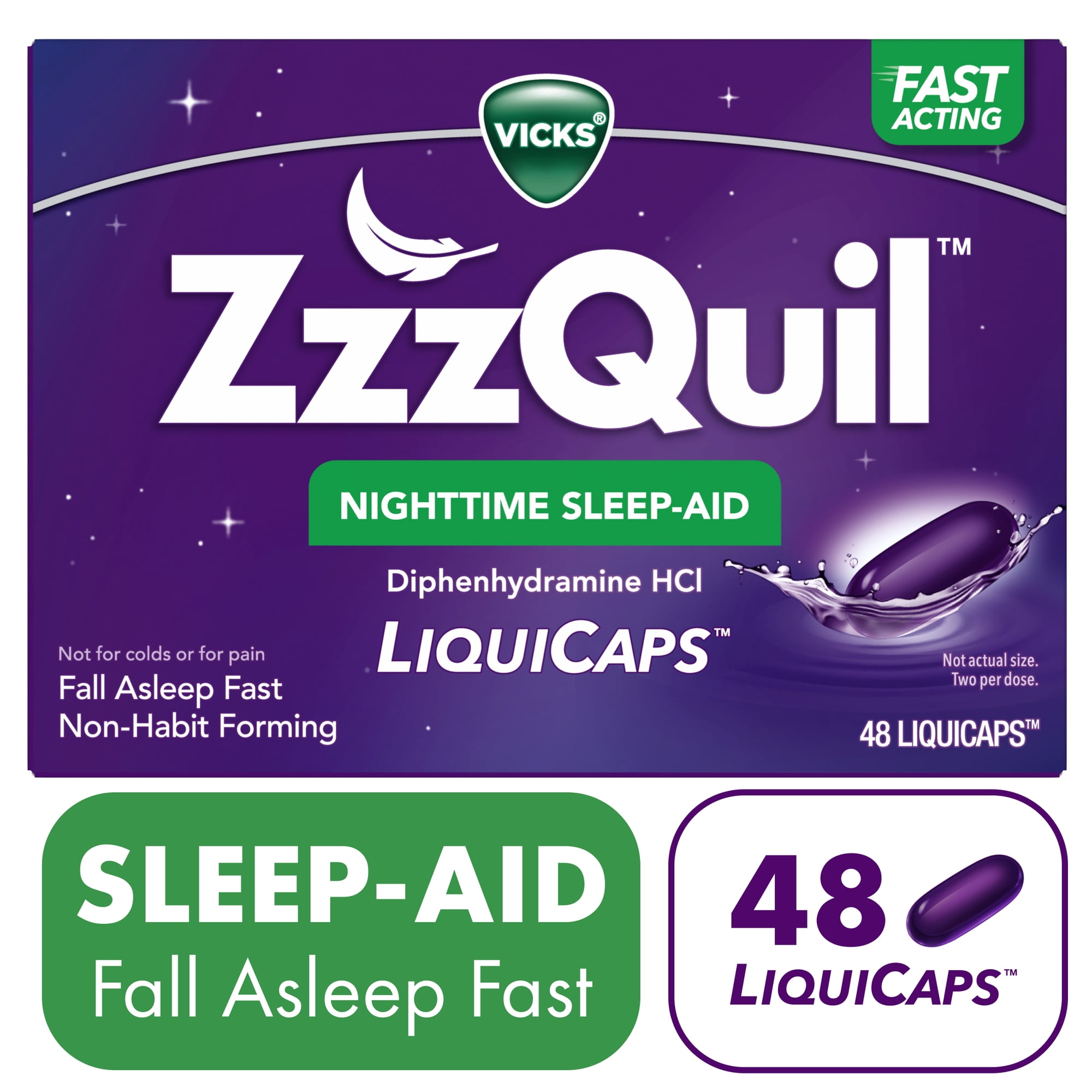 ZzzQuil LiquiCap Sleep Aid, Diphenhydramine 25mg HCl, 48 LiquiCaps