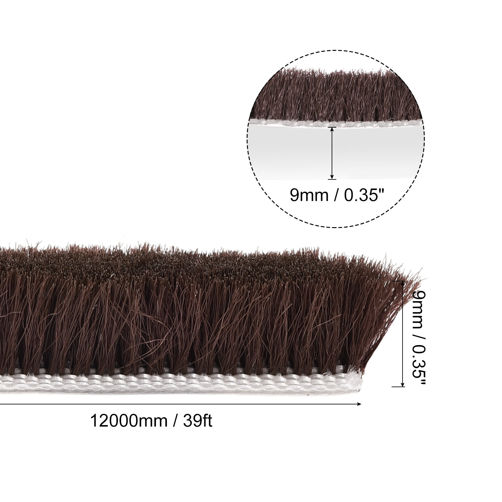 Uxcell 2 Pack Weather Stripping Brush, 39ft L x 0.35" W x 0.35" H Self-Adhesive Seal Weatherstrip Sweep Brush Brown for Door Window