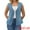 Blue, variant on Women's V Neck Patch Pockets Button Down Sleeveless Jacket L Blue