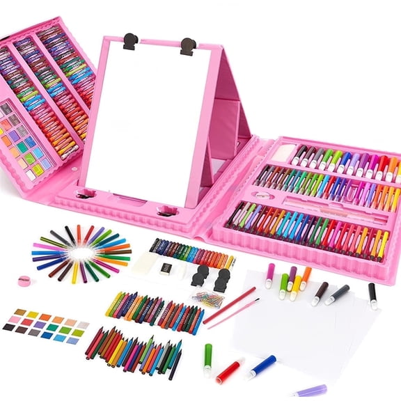 Drawing Painting Sets for Girls,Kids Art Set Case Included Double Sided Trifold Easel, Art Supplies Sets with Oil Pastels, Crayons, Colored Pencils, Watercolor Pens, Gifts for Girls (Pink, 208Pcs)