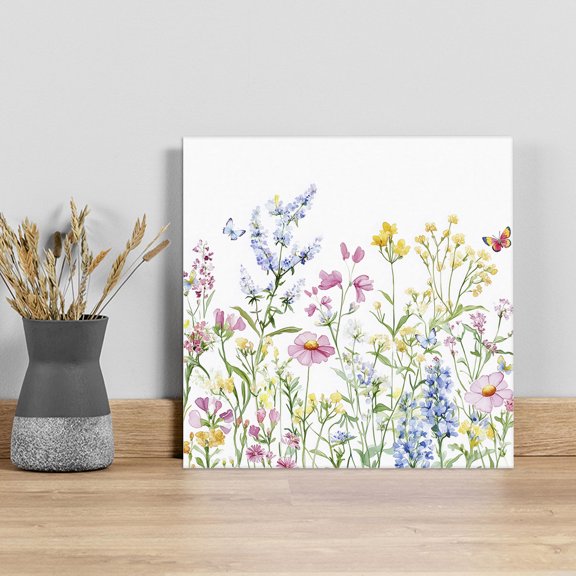 Spring Floral Wall Art Painting on Canvas, Colorful Watercolor Botanical Summer Canvas Art Home Prints Wall Art Framed Modern Artwork for Living Room Bedroom Wall Decor 8x8in