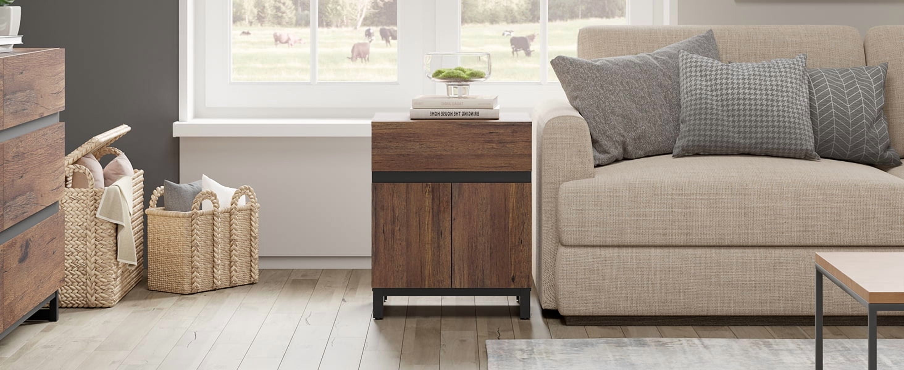 WAMPAT Nightstand with 1 Drawer & 1 Storage Cabinet, Modern Bedside Table with 2 Open Door for Bedroom, Wood Rustic Side End Table for Living Room, Brown
