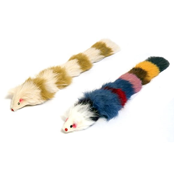 Iconic Pet Set of 2 Fur Weasel Toy(One Brown/White, One Multicolored) with Squeaker for Pets, Best Pet Play Toy for Dogs and Cats, Fun Cat Toys, Dog Toys to Beat Boredom and Satisfy Hunting Instincts