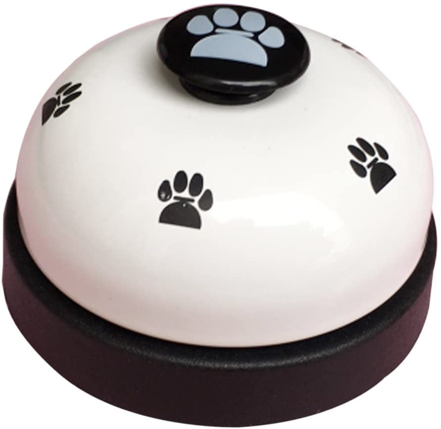 Omenluck 1 pcs Metal Desk Call Bell Dog Training Bells for Counter Reception Kitchen with Footprints Pattern White