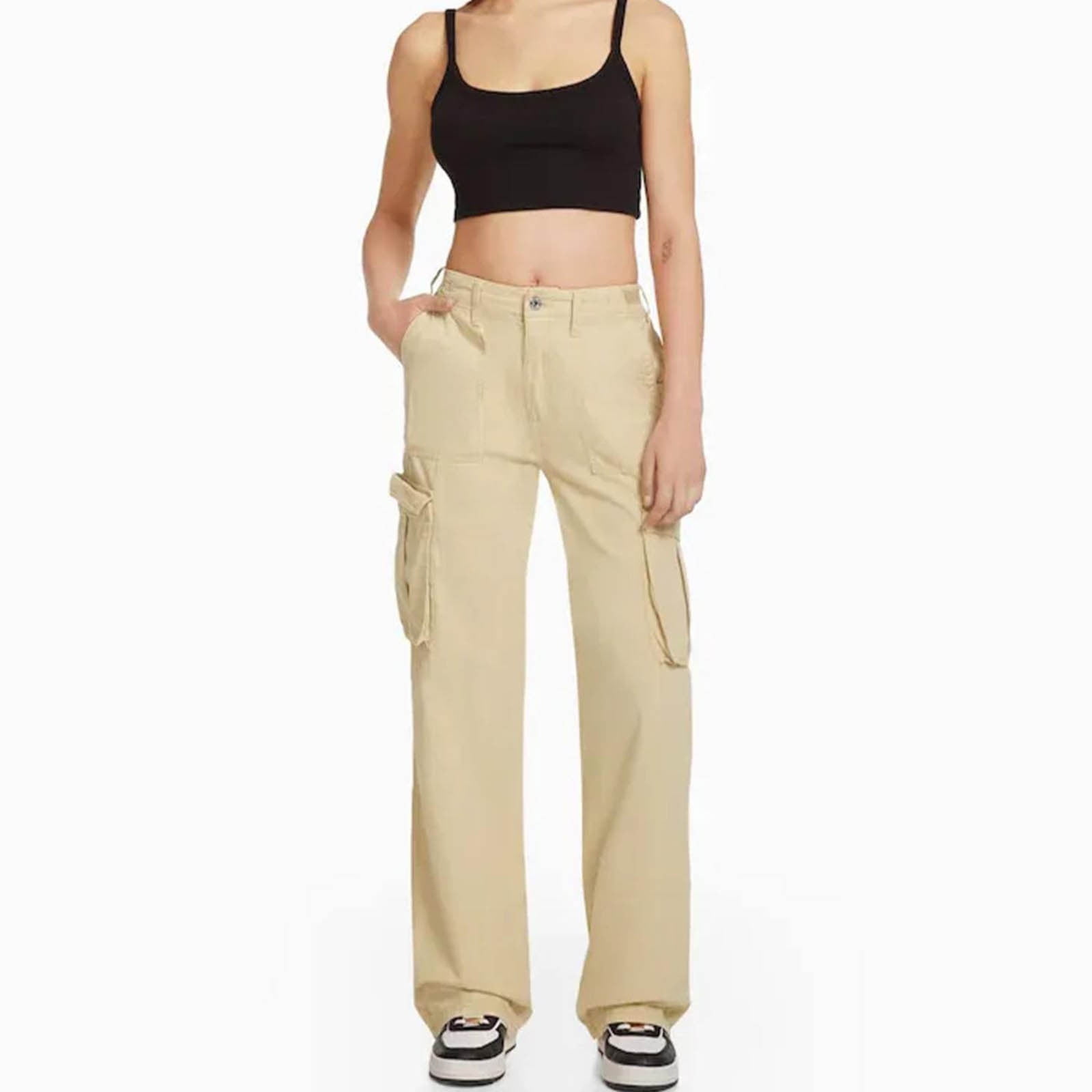 JIEMUXIU Cargo Pants Women High Waisted Soft Lounge Pants Womens Cargo  Pants with Pockets Wide Leg Plus Size Baggy Pants