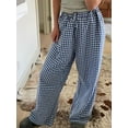 thumbnail image 2 of Argulvti Women Wide Leg Pants Elastane Casual Loose Elastic Plaid Trousers with Pockets for Work Office Streetwear, 2 of 9