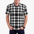 thumbnail image 1 of Balery White And Black Plaid Camisa Polo de Hombre con Estampado, de Manga Corta y Tejido Medio, Camisa Tipo Golf Polo-Large, 1 of 6