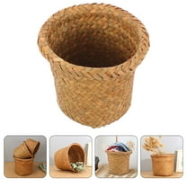 Worgeous Small Garbage Can Woven Trash Can Brown Straw 1Pcs 9.4X9.4X7.9In