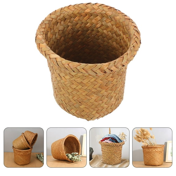 Worgeous Small Garbage Can Woven Trash Can Brown Straw 1Pcs 9.4X9.4X7.9In