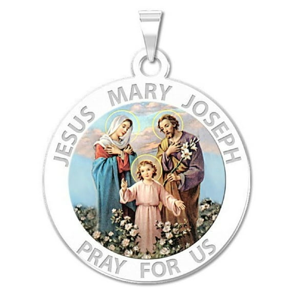 PicturesOnGold.com Jesus Mary Joseph Religious Medal Necklace Pendants Color - 1 inch Size of a Quarter - Sterling Silver