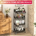 thumbnail image 6 of Yeabett 4 Tier Rolling Utility Cart Organizer with Removable Drawer, Mobile Storage Carts with 2 Lockable Wheels for Bathroom, Kitchen, Snack, Craft, Makeup, Baby Essentials, Black, 6 of 8