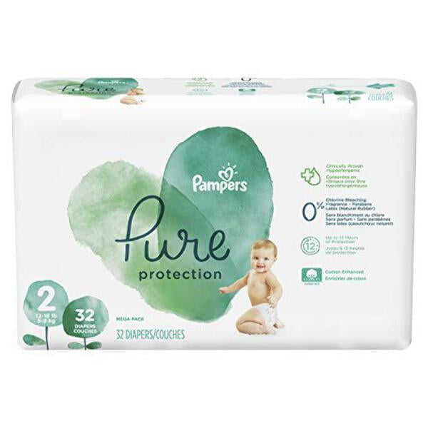 Diapers Size 2, 32 Count Pampers Pure Protection Disposable Baby