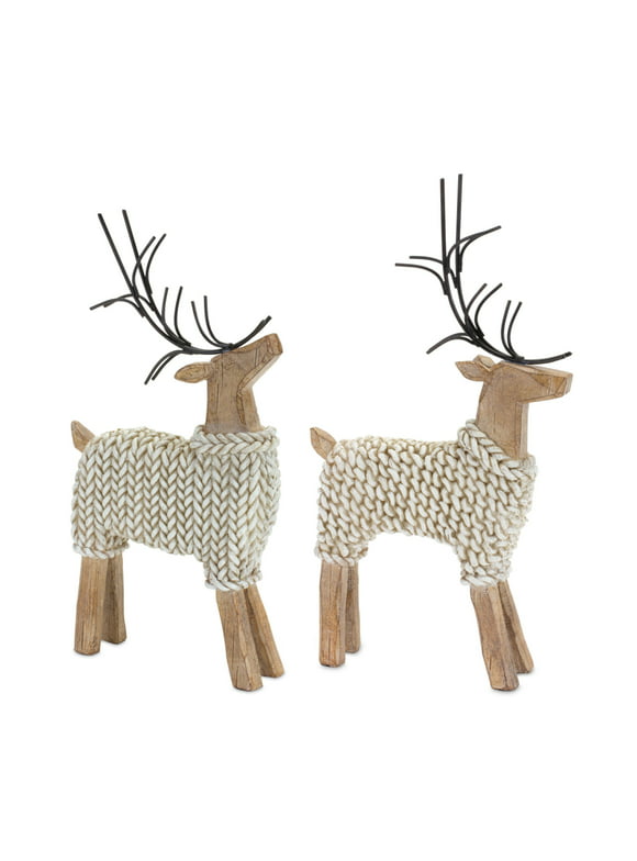 Home Decorative Deer With Sweater (Set Of 2) 10.75"H, 12"H Resin, Metal