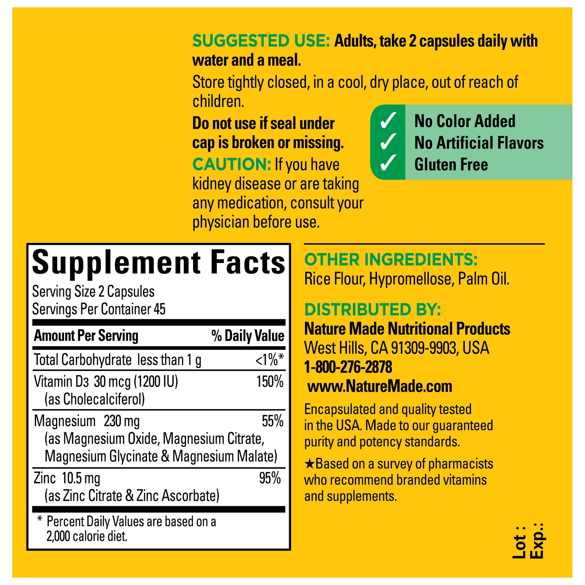 (3 pack) Nature Made Magnesium Complex Supplement with Vitamin D & Zinc Capsules, 90 Count