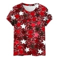 thumbnail image 3 of Pounoo T-Shirts pour Femmes Motif Étoiles et Rayures Manches Courtes Coupe Décontractée Chandails Légers et Confortables Hauts Style de Rue Décontracté Tenue de Fin de Semaine Cadeau, 3 of 6