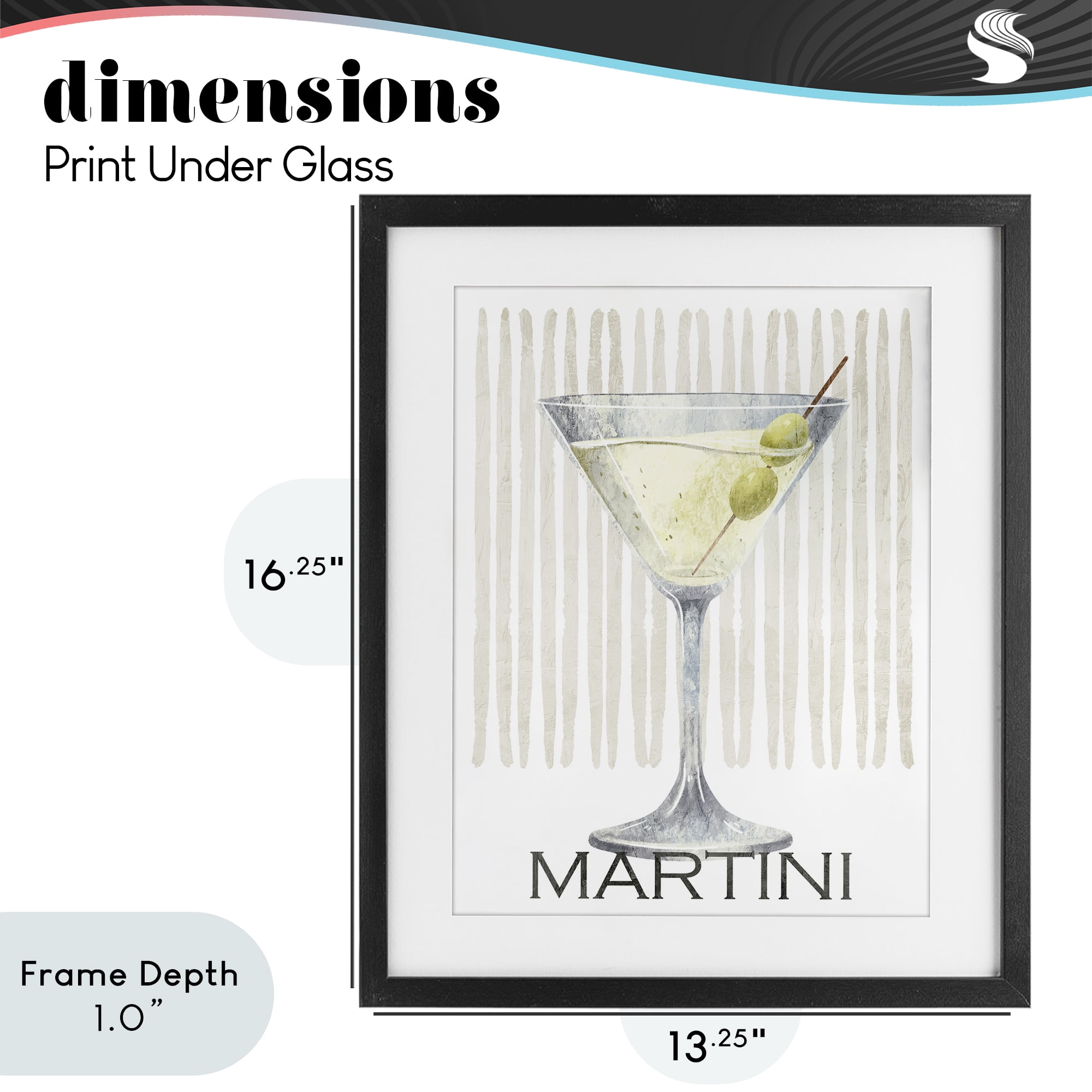 Stupell Industries Subtle Martini Drink Black Framed Print Under Glass, design by Kim Allen