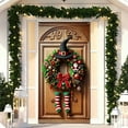 thumbnail image 4 of DAMAI Christmas Elf Door Cover 71x35 Inch Front Door Banner for Outdoor Indoor Decorations Large Holiday Wreath Backdrop with Striped Legs Candy Cane Accents Green Red Bow Party Decor, 4 of 6