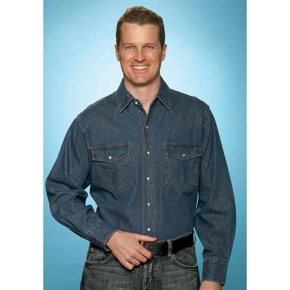 Ely & Walker Mens Blue Western Shirt L/S 100% Cotton Big 2XL