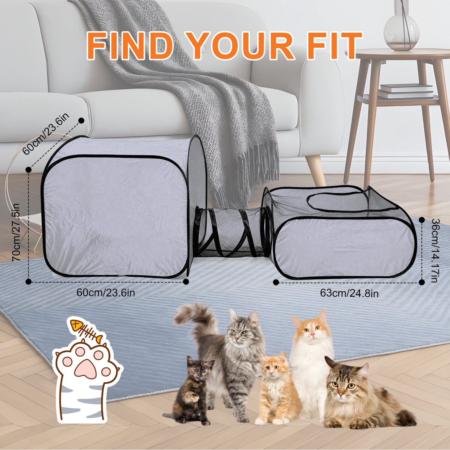 Portable Collapsible Small Pet Playpen - Breathable Mesh Fence with Attached Tunnel, Indoor Outdoor Soft-Edge Tent + Storage Bag