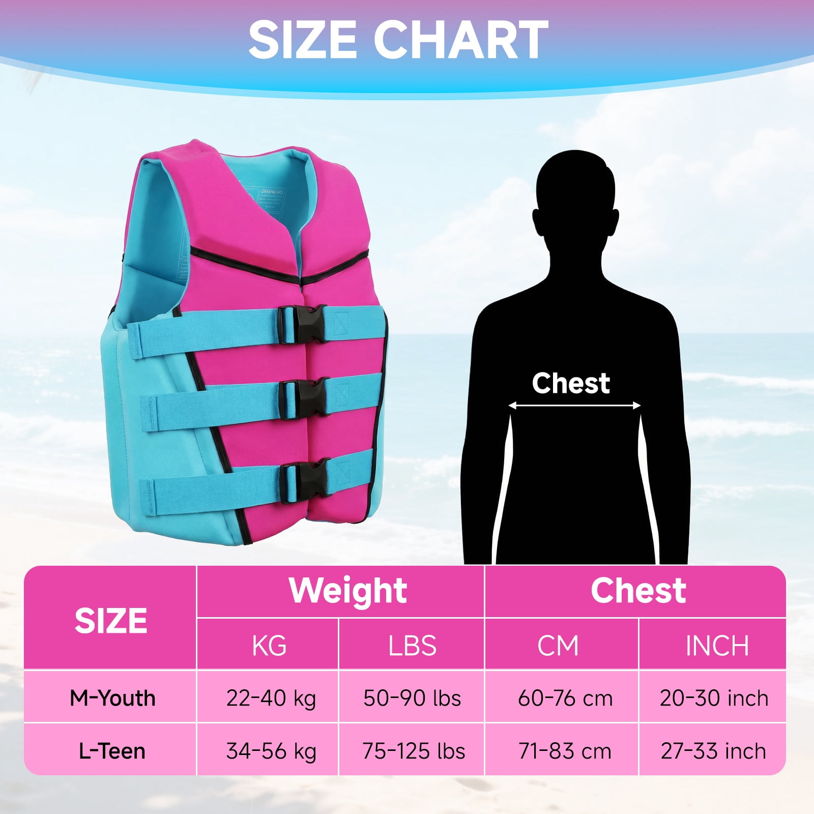 Kids Swim Vest Life Jacket Youth,Adjustable Flotation Buoyancy Swimsuit Trainer Vests,Swimming Aid Jacket for Boys Girls,Kayaking Fishing Sailing,Fit for 50-125 lbs