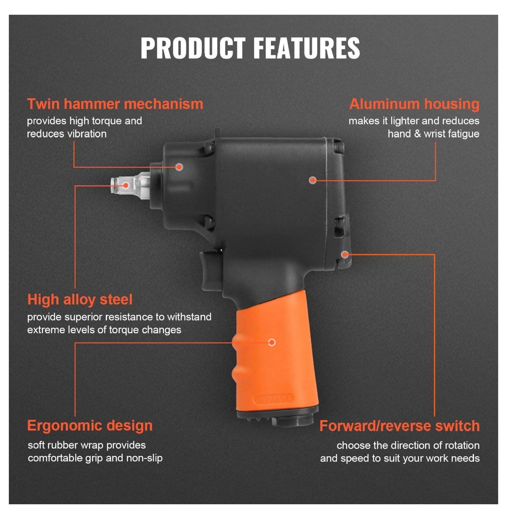 Air Impact Wrench 3/8 Inch Drive - 690 ft-lbs Pneumatic Impact Gun for Auto Repair - Lightweight, Compact & Durable Air Tool for Vehicle Maintenance