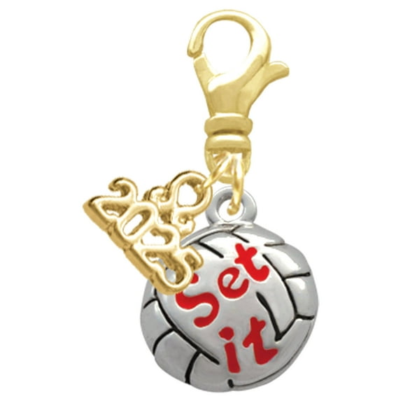Delight Jewelry Silver-tone Volleyball - ''Set It'' - Gold-tone Clip on Charm with Mini Year 2025