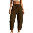 thumbnail image 3 of Nfurl Barrel Sweatpants Women Casual Drawstring Elastic Waist Wide Leg Baggy Sweatpant with Pockets Comfy Lounge Pants Fall Winter Sweat Pants Coffee,XXL, 3 of 7