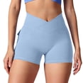 thumbnail image 6 of Women's High-Waisted Scrunch Butt Shorts with Side Pockets and Stretchy Waistband, Buttery Soft Fabric for All Day Comfort Light Blue M, 6 of 6