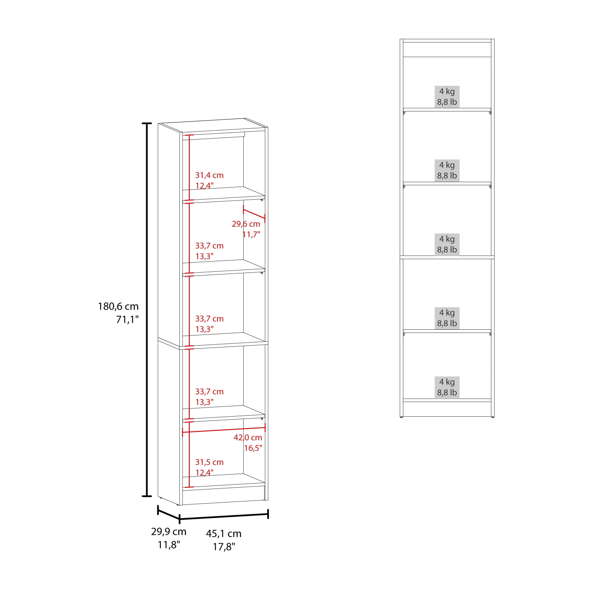 5 Shelves Bookcase with Adjustable Shelves 71.1" Bookshelf with Open Cube for Home