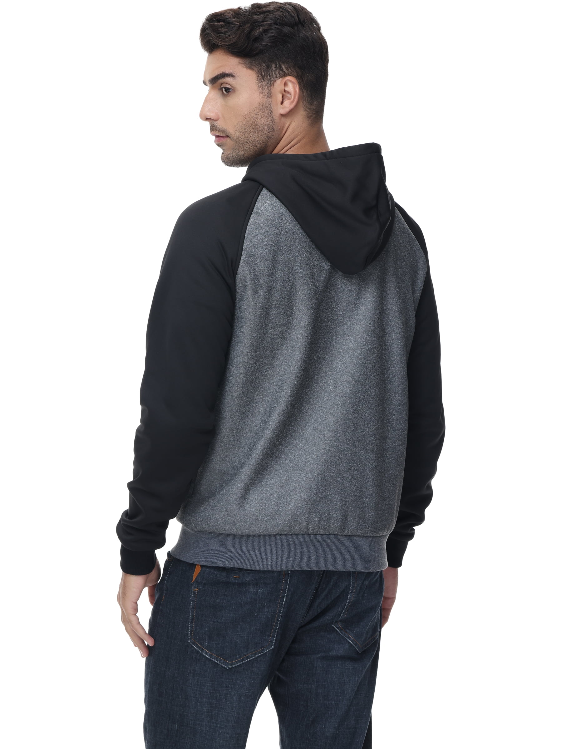Weilanxin Men's Color Block Pullover Fleece Hoodie Casual Hooded Sweatshirts Tops Full Zip Jacket with Pocket Athletic Hoodies For Men Black Contrast Dark Grey M