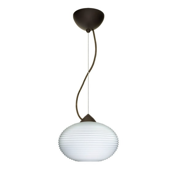 1KX-491207-LED-BR-Besa Lighting-Pape 10-One Light Cord Pendant with Flat Canopy-10.25 Inches Wide by 6.88 Inches High-Bronze Finish-Opal Ribbed Glass
