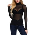 thumbnail image 2 of ATOYSOY Women's Mesh Tops Shirts Long Sleeve Bodycon Sheer Blouse Clubwear high neck Clearance Black XXL, 2 of 8
