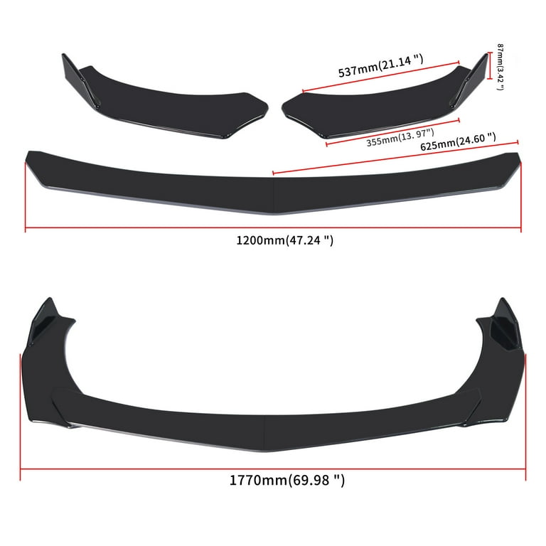 4PCS Front Bumper Lip Spoiler Body Kit, Glossy Black Durable ABS