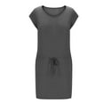 thumbnail image 6 of FAVIPT Dresses for Women Drawstring Elastic Waist Rompers Short Sleeve Vneck Plain Dress A-Line Fashion Summer 2025 Dress with Pockets Gray,S, 6 of 8