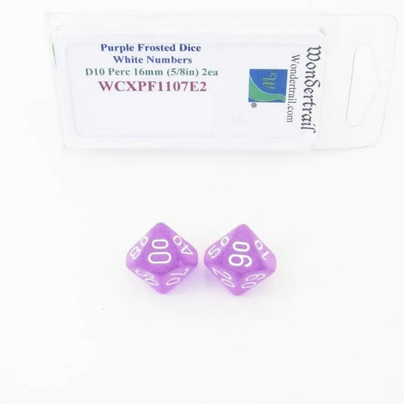 Purple Frosted Dice with White Numbers D10 Perc Aprox 16mm (5/8in) Pack of 2 Wondertrail