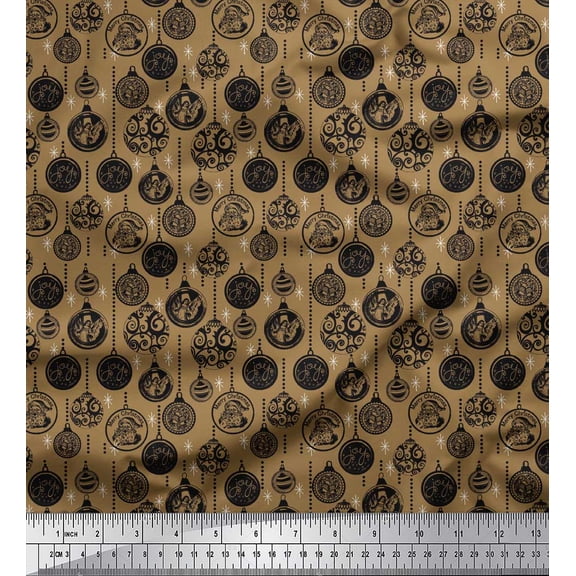 Soimoi Brown Rayon Fabric Hanging Balls Home Decor Printed Fabric 1 Yard 42 Inch Wide