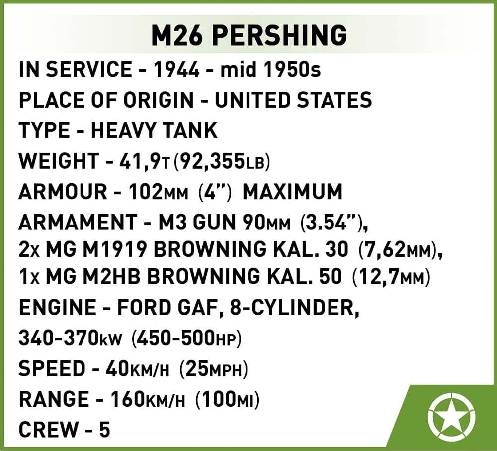 COBI Historical Collection World War II M26 Pershing (T26E3) Tank 